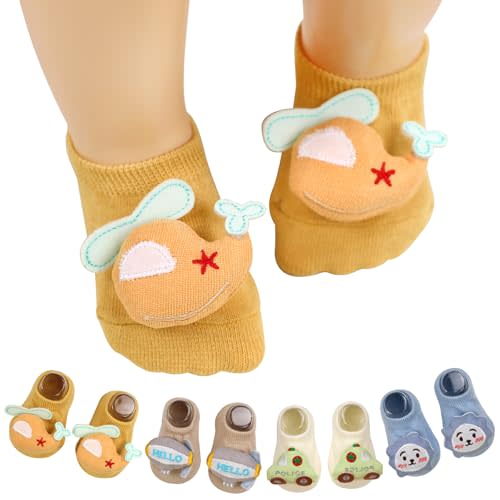 YAHUIPEIUS 4 Pack Baby Boy Socks,Non Slip Grip Ankle Socks for Newborn Infant Preemie Funny Sock with Cartoon Car Plane