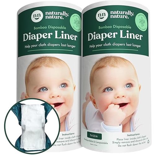 Naturally Nature Disposable Cloth Diaper Liners, Unscented, Fragrance-Free, Chlorine Free Diaper Inserts - 200 Count - (2 Rolls, 100 Sheets per Roll)