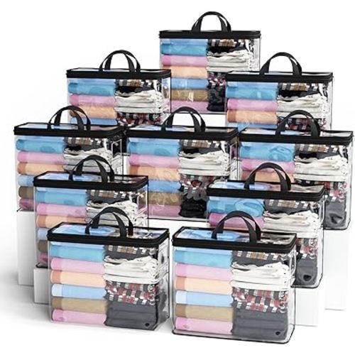 Hopack Under Bed Storage Bags Organizer, 22L Clear Storage Bags, Bags Organizer Clear Zipper Containers Bedroom, Storage Bag for Sweater, Clothes, Shoe Toy, Blanket, Sheet (Black,10PACK)