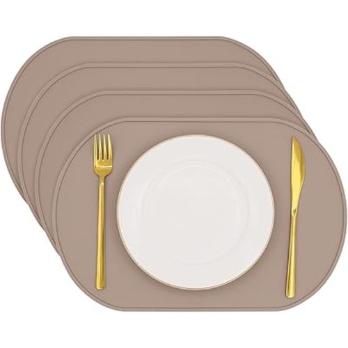 Silicone Placemat Set of 4, Heat Resistant Placemats for Dinning Table, Reusable Portable Kids Baby Placemats, Waterproof Stain-Proof Toddler Food Mats, Easy to Clean Silicone Mat Oval Placemat