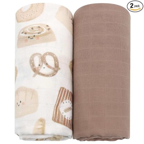 LifeTree Baby Swaddle Blankets Girls, Organic Muslin Swaddle Blankets Unisex Swaddling Wrap Receiving Blanket for Newborn, Organic Cotton, Large 47 x 47 inches, Bread and Brown