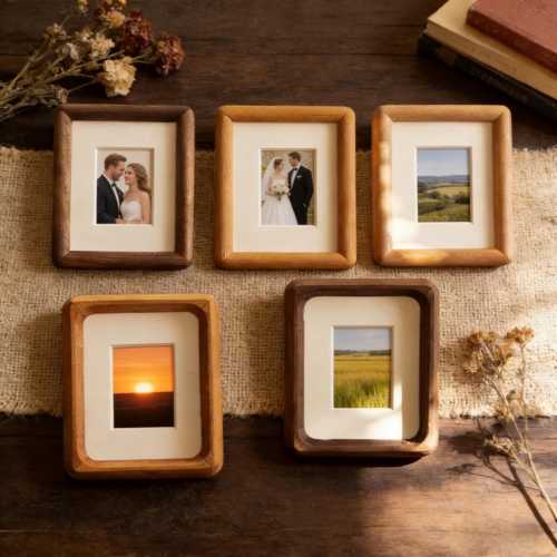 Solid Wood Picture Frame, Rustic Walnut  Photo Frame, 3x4, 4x4, 4x5 Wedding & Family Photo Display,Natural Wooden Frame for Tabletop or Wall