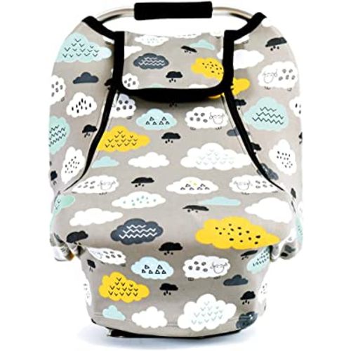 ACRABROS Car Seat Covers for Babies,Winter Infant Carseat Cover Canopy for Boys and Girls,Super Stretchy Adjustable Peeping Window with Mesh Cover,Warm Breathable Universal Fit,Clouds Sheep