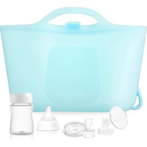 Silicone Travel Bottle Sterilizer Bags | Microwave Steam Sterilizer Bags for Baby Bottles, Breast Pump & Pacifiers, Reusable Steam Sterilizing Bags for Travel and Home Use (Clear Blue)