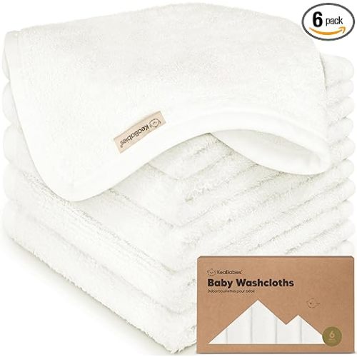 6-Pack Organic Baby Washcloths - Soft Viscose from Bamboo Washcloth, Baby Wash Cloths, Baby Wash Cloth for Newborn, Kids, Bath Baby Towels, Face Towel, Face Cloths (White)