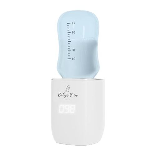 Baby's Brew Portable Bottle Warmer – Cordless Baby Bottle Warmer for Breastmilk & Formula, Rechargeable Travel Milk Warmer, Leak-Proof, Compact, White, Adapter Not Included