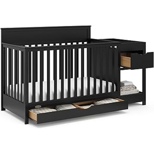 Graco Shiloh 5-in-1 Convertible Crib & Changer with Drawer (Black) – GREENGUARD Gold Certified Baby Crib Crafted from Wood, Converts to Toddler Bed, Daybed, and Full-Size Bed