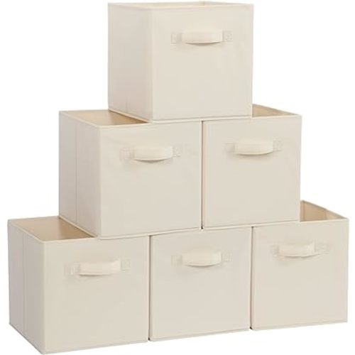 STORAGE MANIAC Storage Cubes, 11 Inch Collapsible Storage Bins with Handles, 6 Pack Fabric Foldable Bins for Organization, Durable Storage Bins for Closet, Shelves, Offices, Toys, Beige