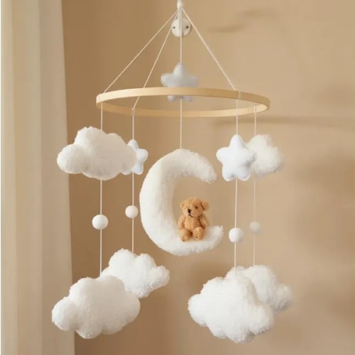 Etsy Teddy Bear, Moon and Clouds Mobile, Boucle Nursery Decoration
