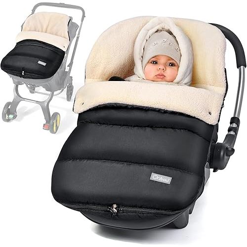 Orzbow Winter Baby Car Seat Cover, Universal Car Seat Bunting Bag for Babies with Adjustable Zipper, Removable Car Seat & Stroller Footmuff to be Blanket, Carseat Cover with Warm Berber Fleece, Black
