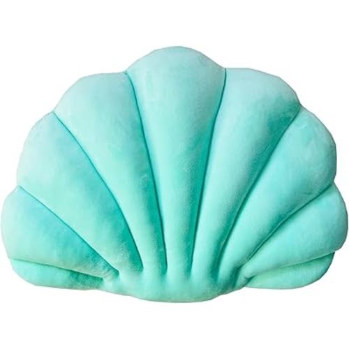YRXRUS Seashell Pillow, Lake Green Shell Shaped Pillow, Outdoor Indoor Room Decor, Ocean Series Velvet Pillows, Throw Pillows for Patio, Bedroom Living Kids Room 3D Insert Pillow 18x13 Inch
