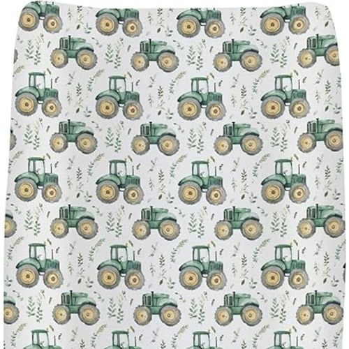 Watercolor Green Tractors Baby Changing Pad Covers for Boy Girl Farm Tractors Boho Leaves Fitted Change Table Mats Farm Life Soft Diaper Change Table Cover Sheets for 32''×16'' Contoured Pad