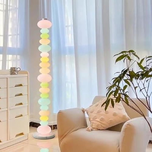 LED Candy Colored Glass Shade Column Floor Lamp with Foot Switch - Modern Tall Reading Lamp,3 Adjustable Color Temperatures Marble Base E27 Standing Lamp for Bedroom