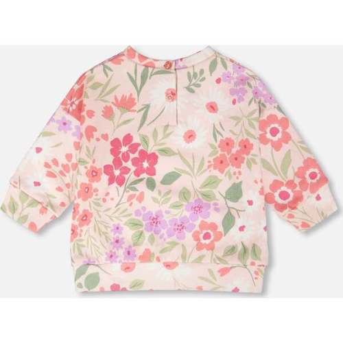 French Terry Sweatshirt, Pink Printed Flowers - Deux par Deux | Maisonette