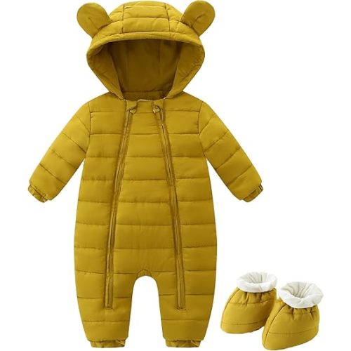 Newborn Baby Snowsuit Cute Bear Hoodie Infant Warm Rompers Unisex Double Zipper Jumpsuit Outwear