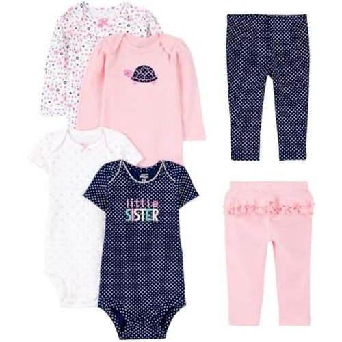 Simple Joys by Carter's Baby Girls' 6-Piece Bodysuits (Short and Long Sleeve) and Pants Set