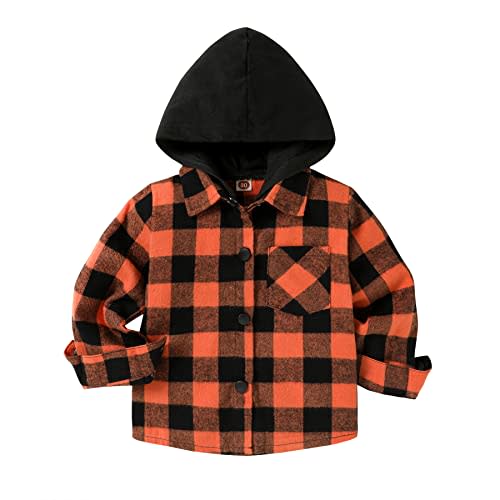 YOUNGER STAR Toddler Kids Boys Girls Flannel Hooded Plaid Shirt Button Baby Boy Plaid Shirt Hooded Jackets Clothes