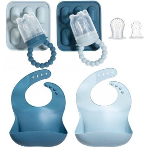 Silicone Baby Fruit Feeders and Baby Bibs Set - First Stage Baby Must-Haves, Gum-Friendly, BPA-Free, Easy to Clean Feeding Accessories for Infants