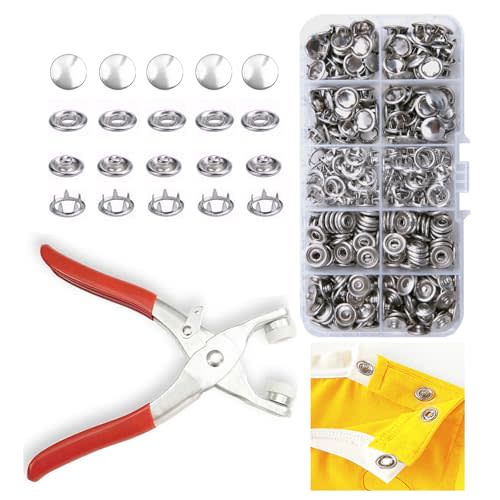 GTAAOY 100 Sets Metal Snaps Buttons with Fastener Pliers Press Tool Kit Perfect for DIY Crafts Clothes Hats and Sewing, Snap Button Fasteners Kit for Clothing Sewing(9.5mm / 400 PCS)