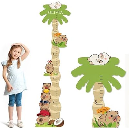 Personalized Name Growth Chart for Wall, Cute Capybara Wood Height Chart for Kids, Boy Girls Height Measurement Growth Measuring Ruler, Toddler Children Playroom Decor