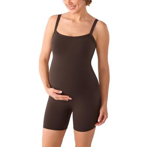 MOMANDA Padded Maternity Bodysuit Shorts Pregnancy Jumpsuit Sleeveless Tank Top Romper Shapewear