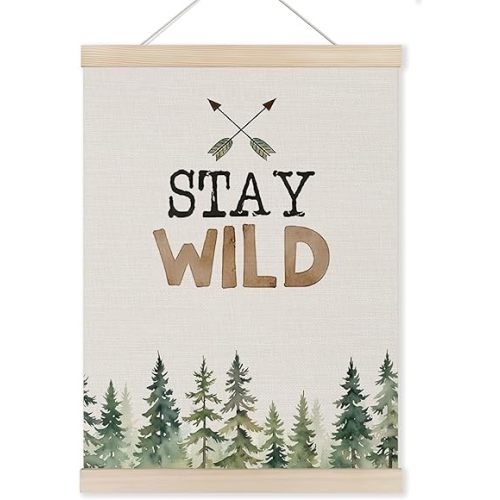 Hunting Wall Decor, Stay Wild Woodland Wall Art Poster, Hunting Nursery Decor, Woodland Nursery Wall Decor, Forest Nursery Wall Decor for Boys Room Nursery Room, 12x16 Inches