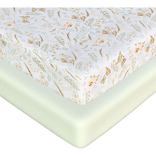 Fitted Crib Sheets for Boys and Girls, 2 Pieces 52"x28" 100% Cotton Crib Mattress Sheet, Absorbent Baby and Toddler Bed Sheets, Mattress Cover OEKO-TEX Cribs Sheet Set, Green Woodland Neutral Gift Set