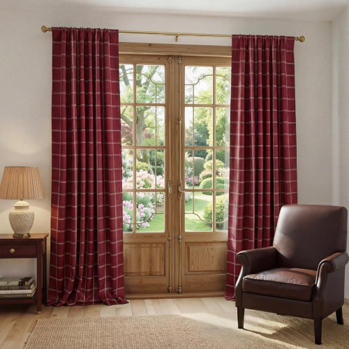 Ebern Designs 100% Blackout Curtains for Bedroom, Rod Pocket & Back Tab Brighton Windowpane Pattern Window Treatments for Living Room, 2 Panels & Reviews | Wayfair