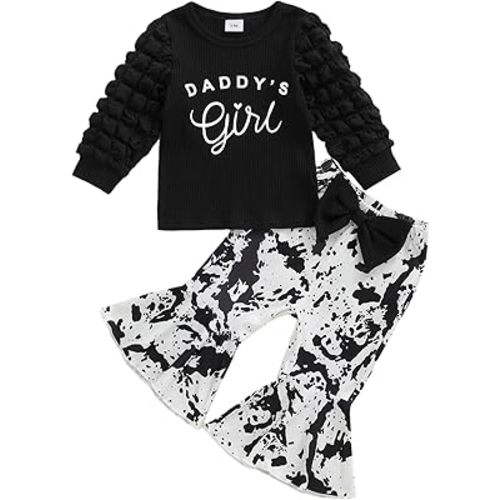 My First Rodeo Baby Girl Outfit Newborn Fall Cowgirl Western Clothes Long Sleeve Romper Bell Bottom Pants 3Pcs Set