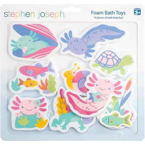Stephen Joseph, Floating Foam Bath Character 10-Piece Toy Set, Axolotl