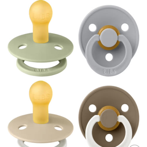 BIBS Colour Soother 4-Pack | BPA Free Dummy Pacifier | Round Nipple | Natural Rubber Latex | Made in Denmark | Size 0-6 Months | Vanilla Glow Mix