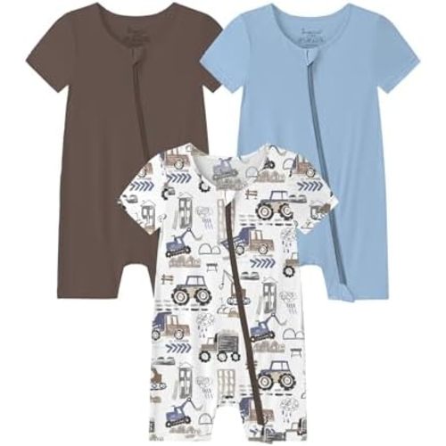Jimonda Baby Boy Romper 3 Pack Baby Girl Short Sleeve Pajamas 2 Way Zipper Summer Newborn Clothes Unisex Summer Outfits