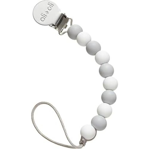 Ali+Oli Silicone Pacifier Clip for Baby (Thin Grey) 100% Food-Grade BPA Free Newborn Pacifier Holder Infant Binky Clip for Baby Boy or Girl