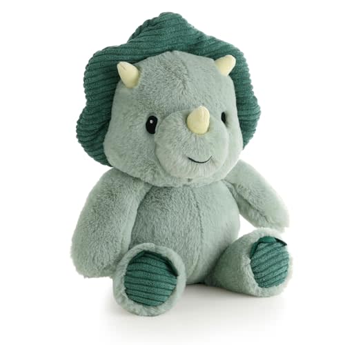 The Peanutshell Plush Dinosaur Stuffed Animal - 10 inch - Baby Safe - Machine Washable - Soft Baby Dinosaur Toys, Newborn Infant Toddler, Dino Plushies for Boys Girls, Green Triceratops Stuffies