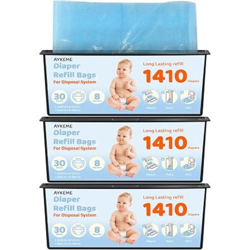 90 Bags Diaper Pail Refills Bags Compatible with Genie Easy Roll Signature & Platinum Diaper Pails | 7-Layer OdorLock Technology | Up to 10 Months Use,3 Pack