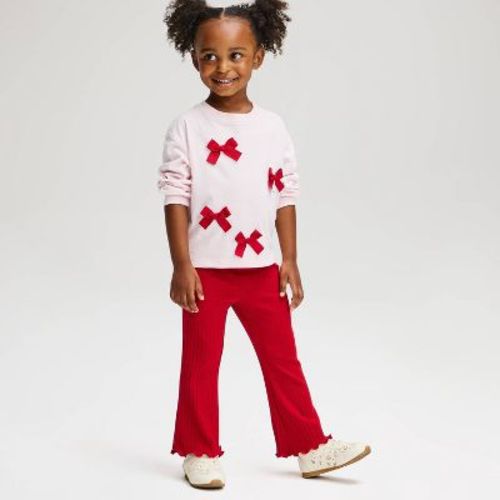Toddler Girls' Solid Ribbed Flare Leggings - Cat & Jack™ Red 4T
