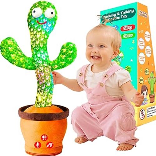 Volume Adjustable Dancing Talking Cactus Toy for Baby Toddler, Interactive Cactus Baby Toy, Mimicking Singing Baby Toys, Easter Basket Stuffers for Kids