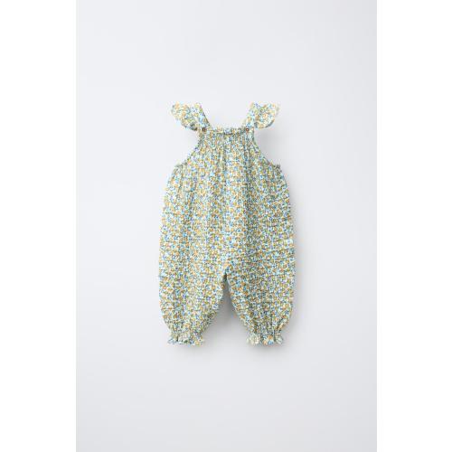 TEXTURED FLORAL OVERALLS - Sea green | ZARA United States