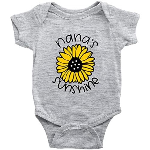 Nana's Sunshine - Fun Print Bodysuit Cute Baby Rompers 0-3 Months Long-Sleeved White Infant Bodysuit