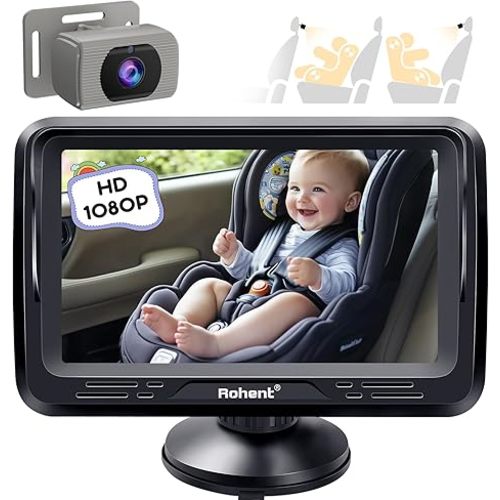 Rohent Baby Car Camera HD 1080P - Rear-Facing Infant Monitor with Night Vision Car Camera for Baby 150° Wide-Angle Lens Anti-Glare Screen Easy Install 360° Adjustable Display