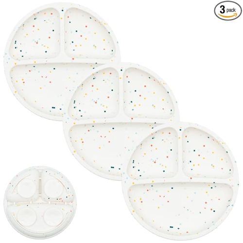 WeeSprout Suction Plates for Babies & Toddlers - 100% Silicone, Dinnerware Stays Put, Divided Design for Picky Eaters, Microwave & Dishwasher Friendly, 3 Pack