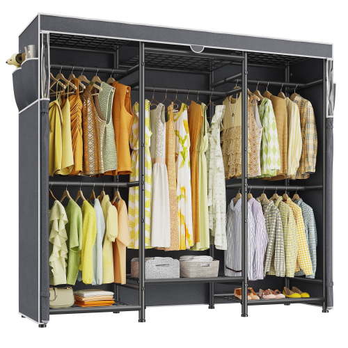 EnHomee Clothes Rack with Cover,Dustproof Wardrobe Closet,Heavy Duty Adjustable Portable Closet,16"D x 56"W x 75.5"H