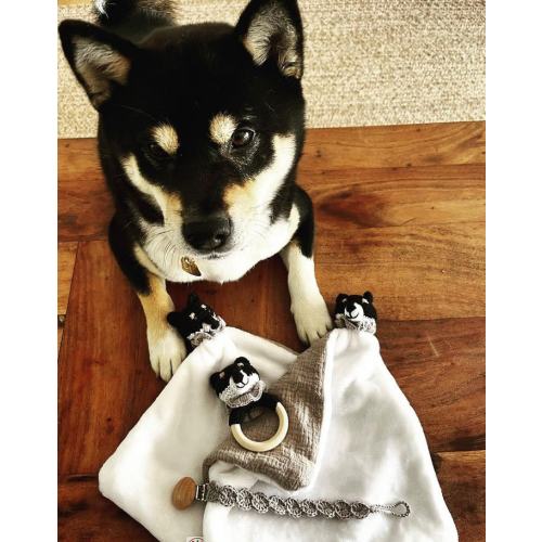 Personalized Shiba Inu Rattle Made from a Photo – Crochet Baby Dog Plush – Unique Newborn Gift