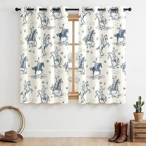 Western Cowboy Blackout Curtains – 100% Blackout Rustic Western Rodeo & Cowboy Design, Thermal Insulated Noise Reducing for Bedroom, Living Room & Man Cave (Vintage Lasso Riders, W52xL63, 2 Panels)