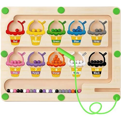 Magnetic Color & Number Maze, Montessori Wooden Puzzle Board, Educational Magnet Toy for Toddlers 2 3 4 5 Years Old, Fine Motor Skills Learning Game, Birthday for Boys Girls