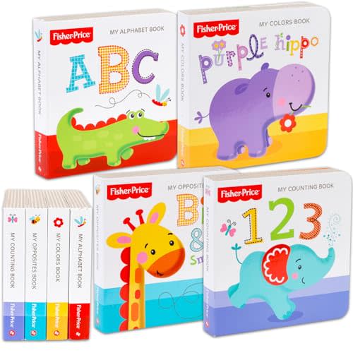 My First Learning Small Books for Toddlers, Kids 2-4 3-5 4-6 - Bundle with 4 Educational Fisher Price Mini Board Books Fisher Price ABCs, Counting , Opposites, Colors Tiny Book