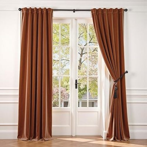 Lazzzy Velvet Blackout Curtains Thermal Insulated Room Window Drapes Super Soft Luxury Curtains for Living Room Bedroom Rod Pocket 2 Panels, Burnt Orange, 52" W x 84" L