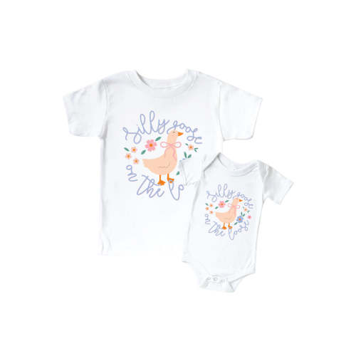 Silly Goose On The Loose Graphic Bodysuit & Kids Tee | White