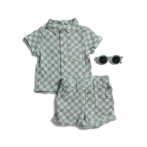 Infant Boys 3pc Checkered Gauze Shirt Shorts And Sunglasses Set | Baby | TJ Maxx