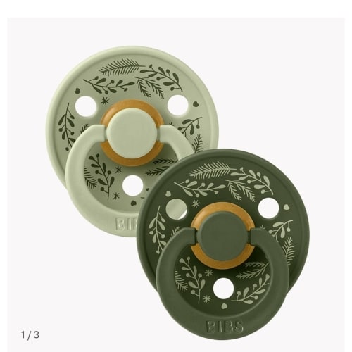 Colour Holiday Leaf Pacifiers 2 Pack - Sage/Hunter Green